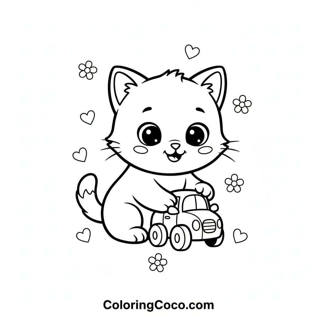 cute cat playing with toy car