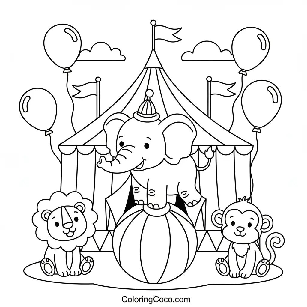 Elephant with monkey and lion in circus